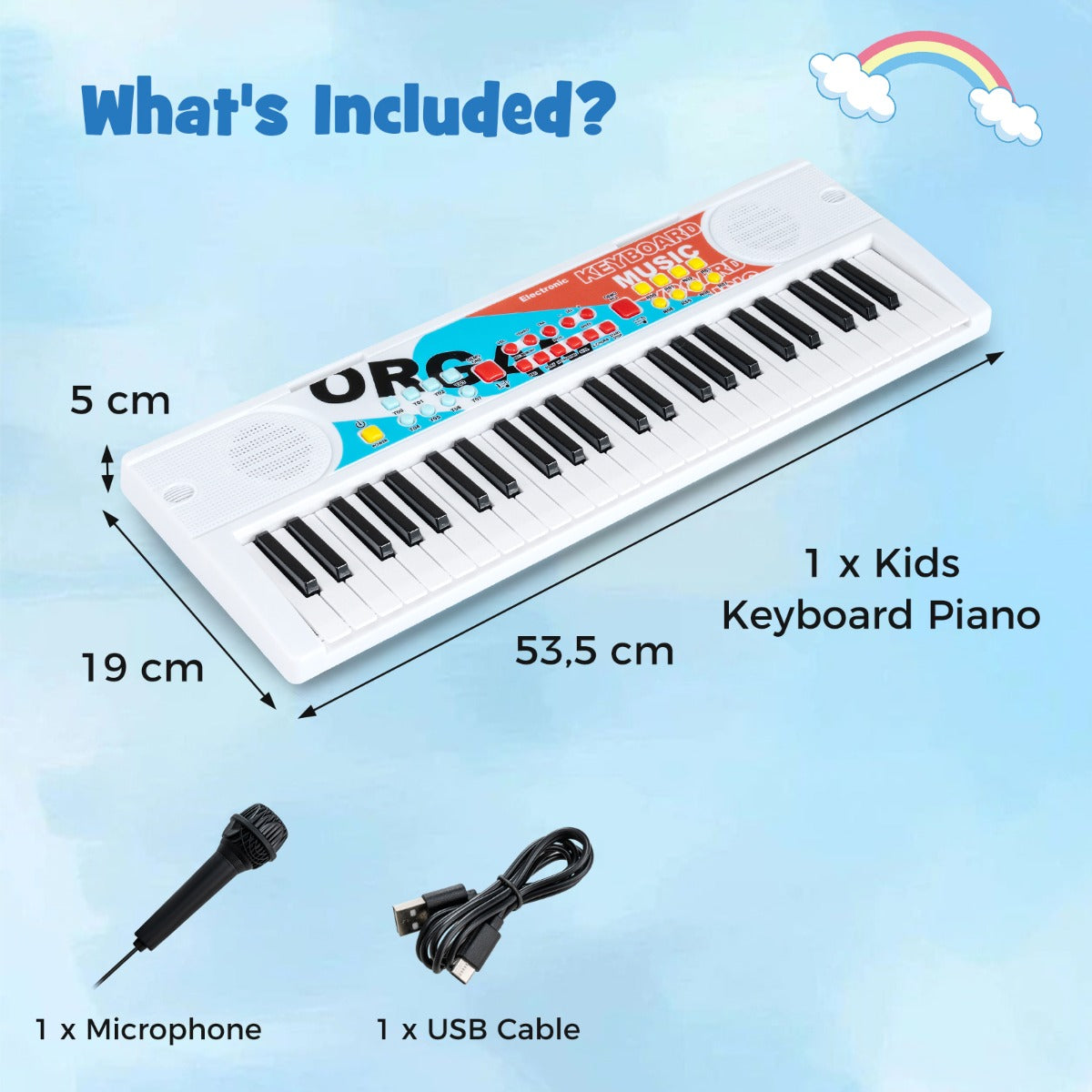 Livsk costway kinderpiano keyboard 49 toetsen draagbaar elektrisch keyboard met 8 ritmes 8 geluiden 10 demos wit 1 1