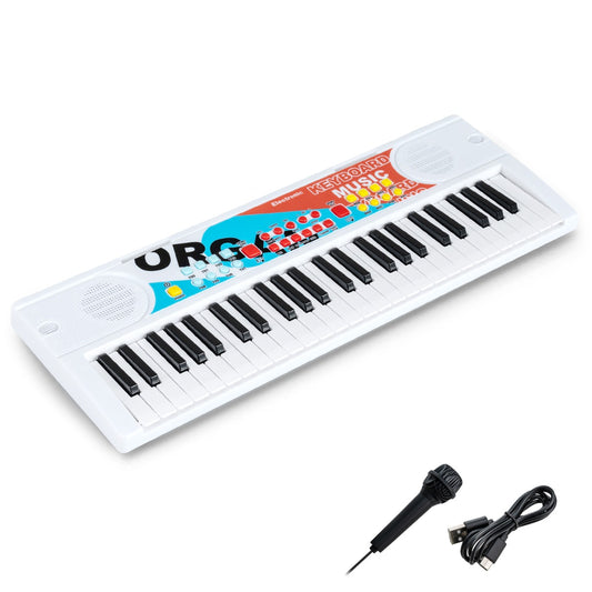 Livsk costway kinderpiano keyboard 49 toetsen draagbaar elektrisch keyboard met 8 ritmes 8 geluiden 10 demos wit