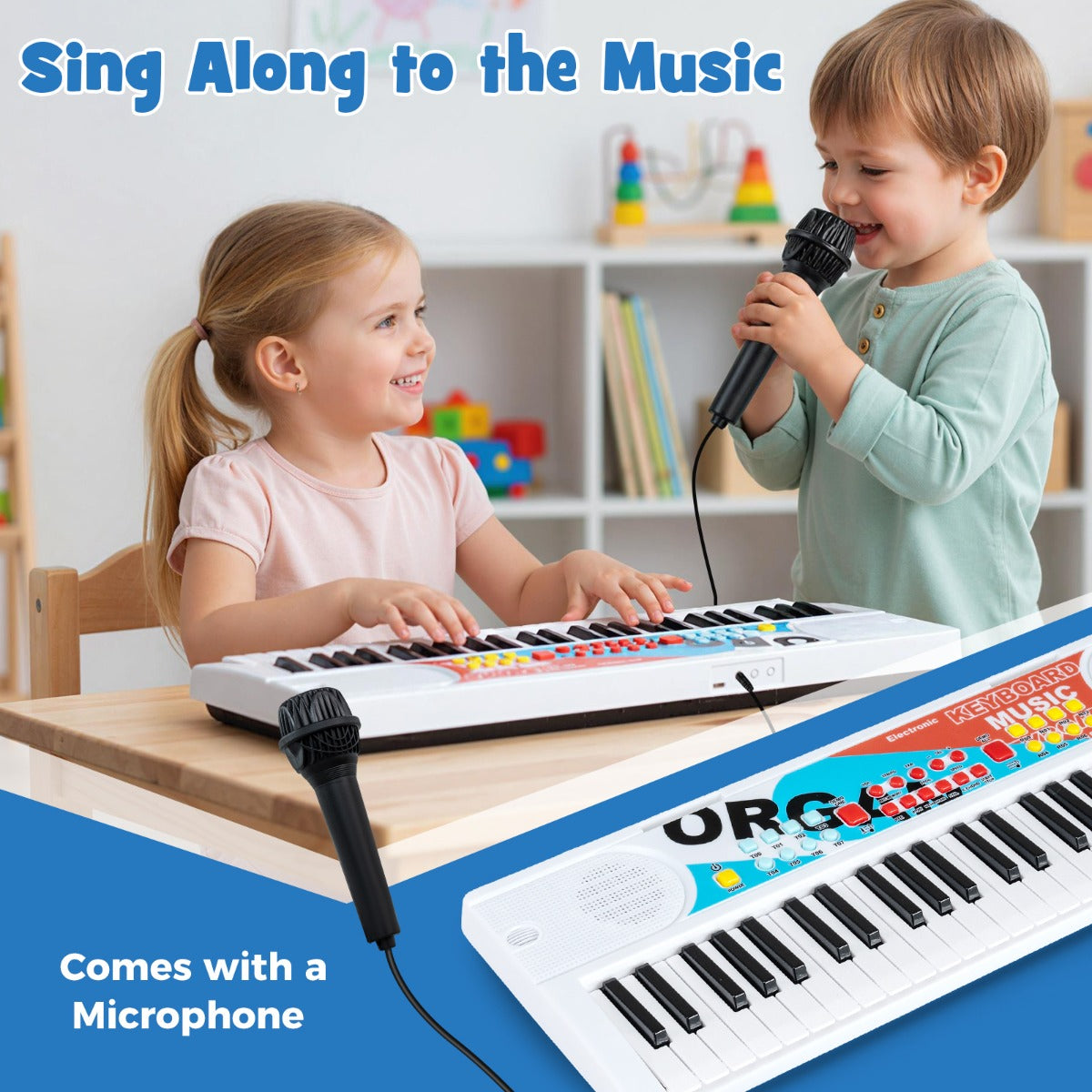 Livsk costway kinderpiano keyboard 49 toetsen draagbaar elektrisch keyboard met 8 ritmes 8 geluiden 10 demos wit 4