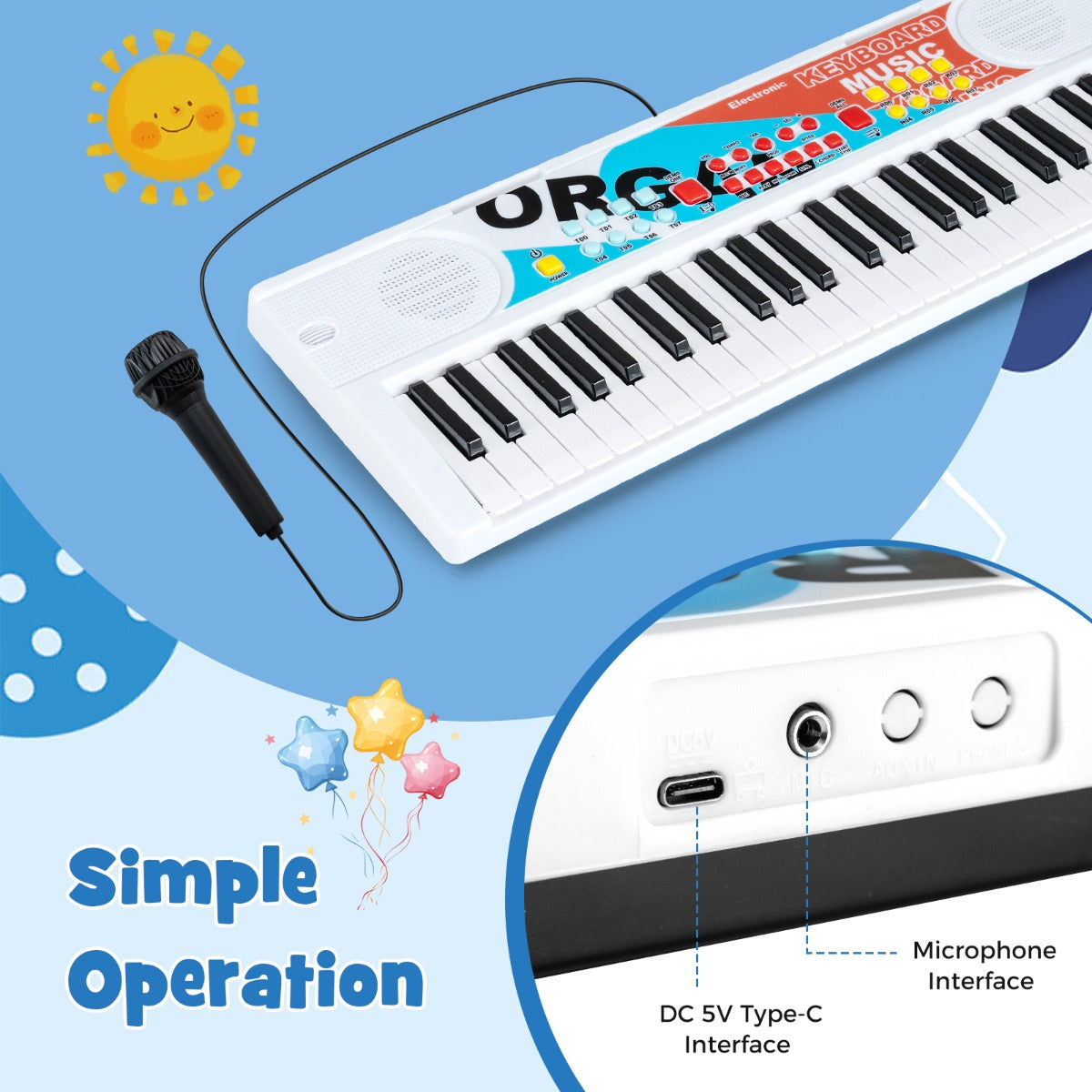 Livsk costway kinderpiano keyboard 49 toetsen draagbaar elektrisch keyboard met 8 ritmes 8 geluiden 10 demos wit 5