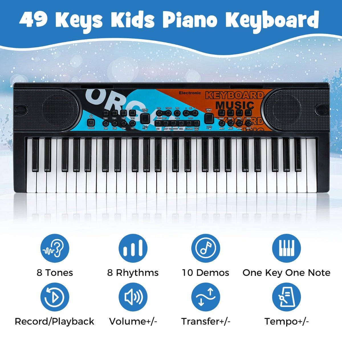 Livsk costway kinderpiano keyboard 49 toetsen draagbaar elektrisch keyboard met 8 ritmes 8 geluiden 10 demos zwart 2
