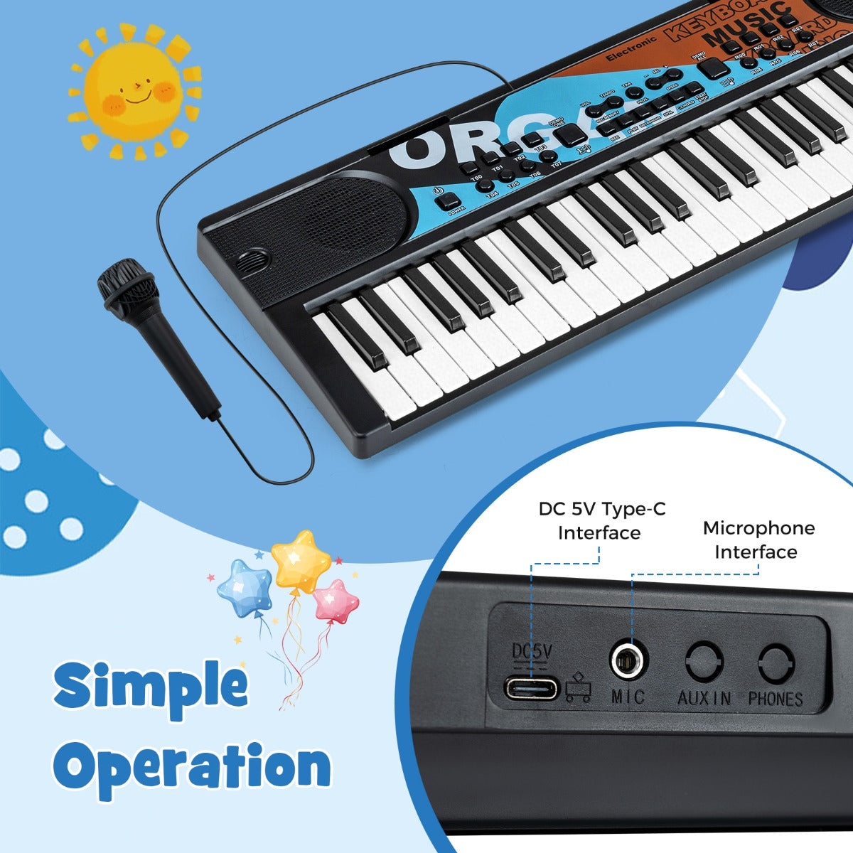 Livsk costway kinderpiano keyboard 49 toetsen draagbaar elektrisch keyboard met 8 ritmes 8 geluiden 10 demos zwart 5