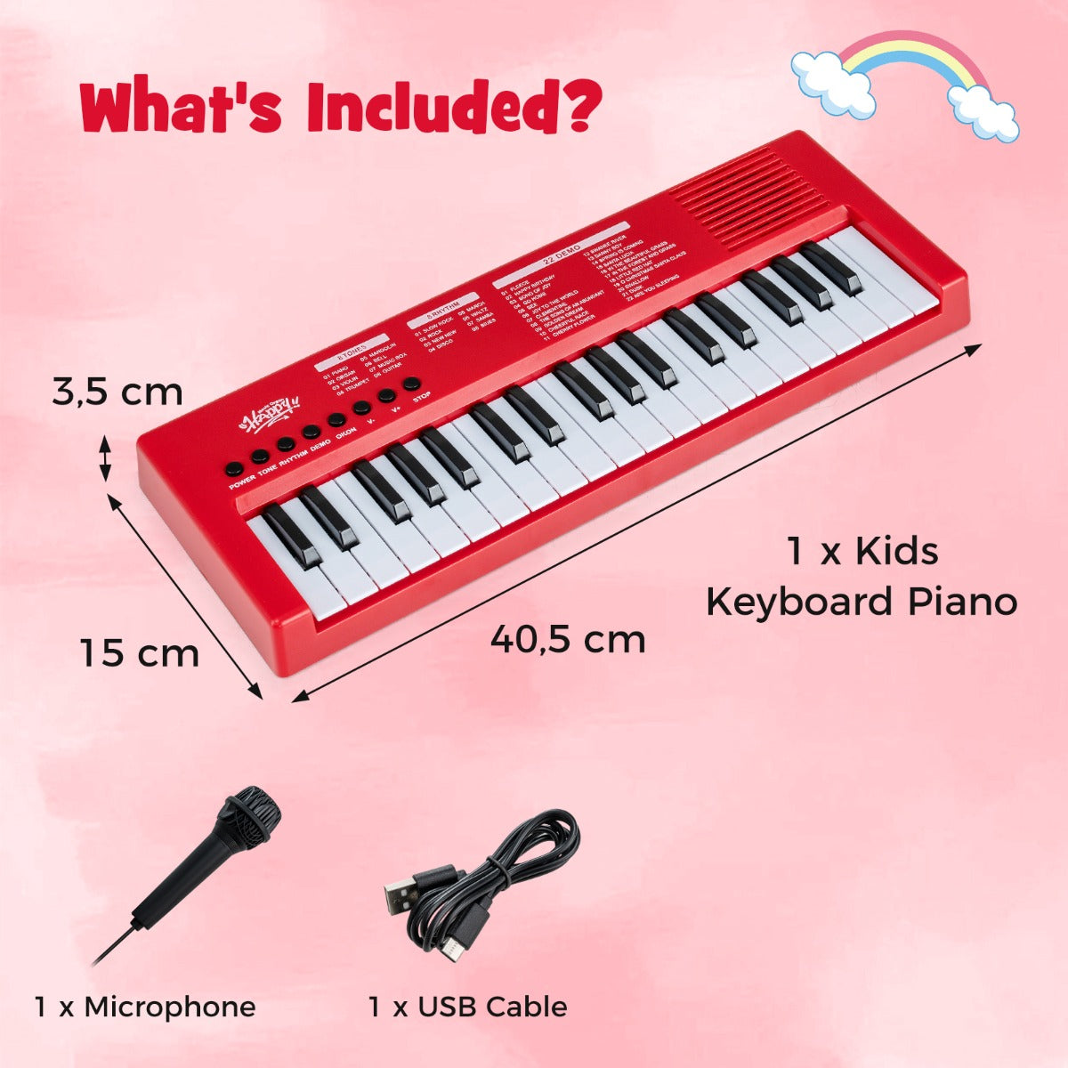 Livsk costway kinderpianoklavier draagbare elektronische piano met 37 toetsen 8 ritmes 8 tonen en 22 demosongs rood 1 1