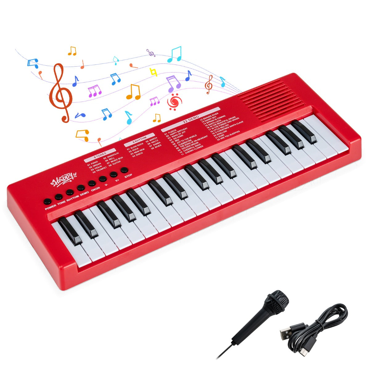 Livsk costway kinderpianoklavier draagbare elektronische piano met 37 toetsen 8 ritmes 8 tonen en 22 demosongs rood