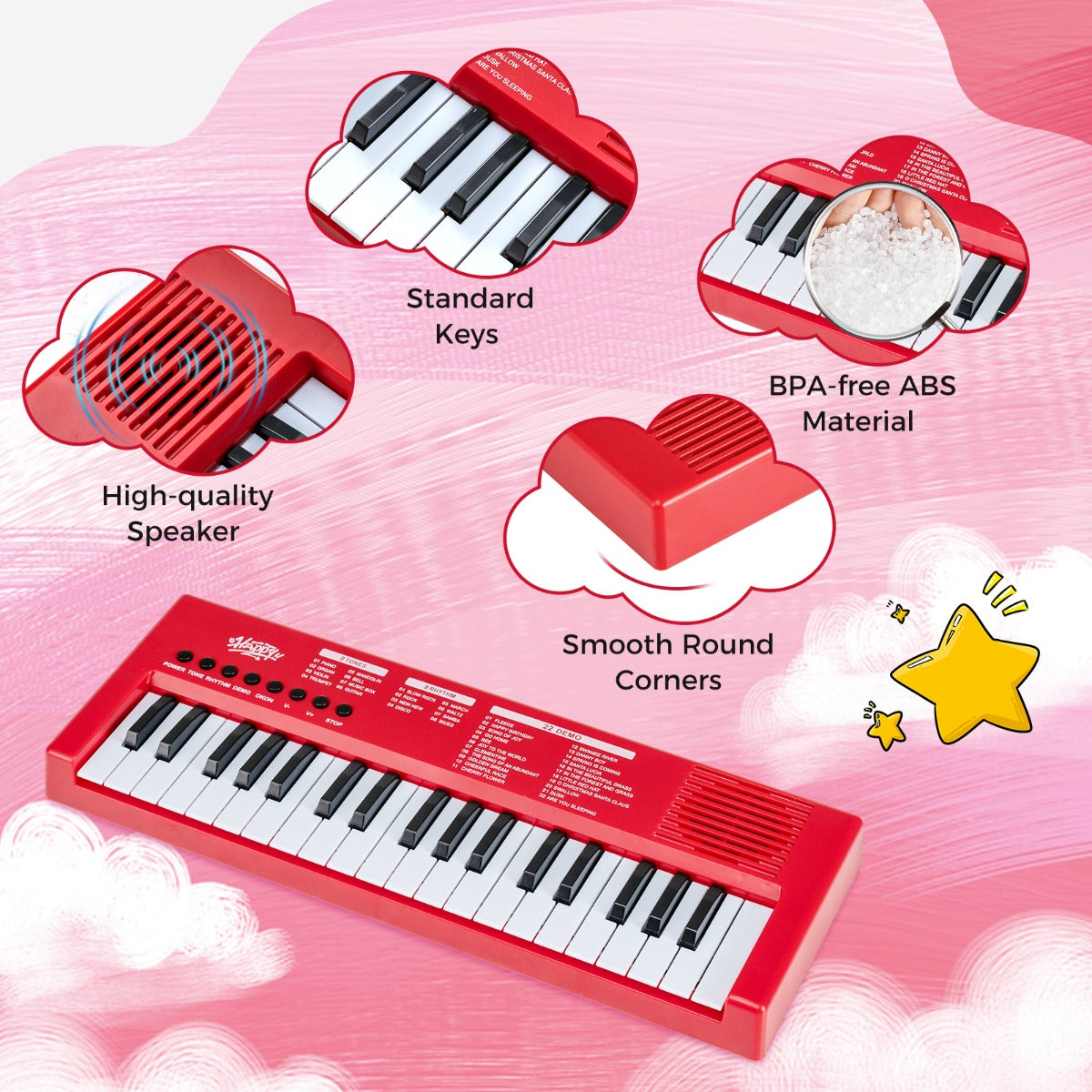 Livsk costway kinderpianoklavier draagbare elektronische piano met 37 toetsen 8 ritmes 8 tonen en 22 demosongs rood 3