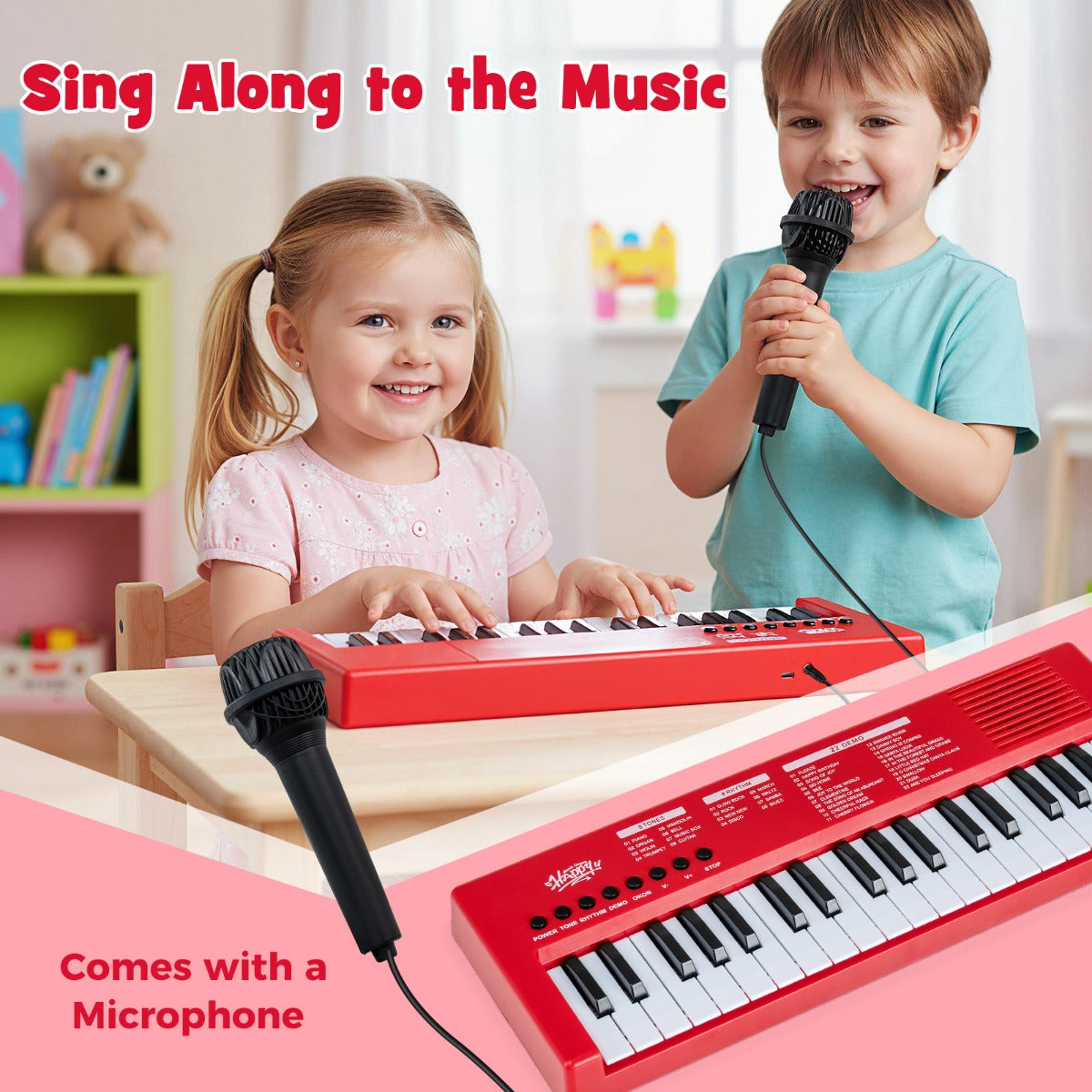 Livsk costway kinderpianoklavier draagbare elektronische piano met 37 toetsen 8 ritmes 8 tonen en 22 demosongs rood 6