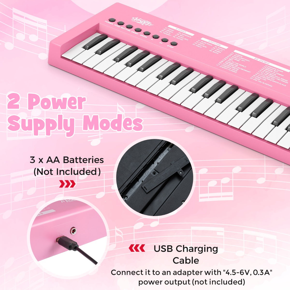 Livsk costway kinderpianoklavier draagbare elektronische piano met 37 toetsen 8 ritmes 8 tonen en 22 demosongs roze 4