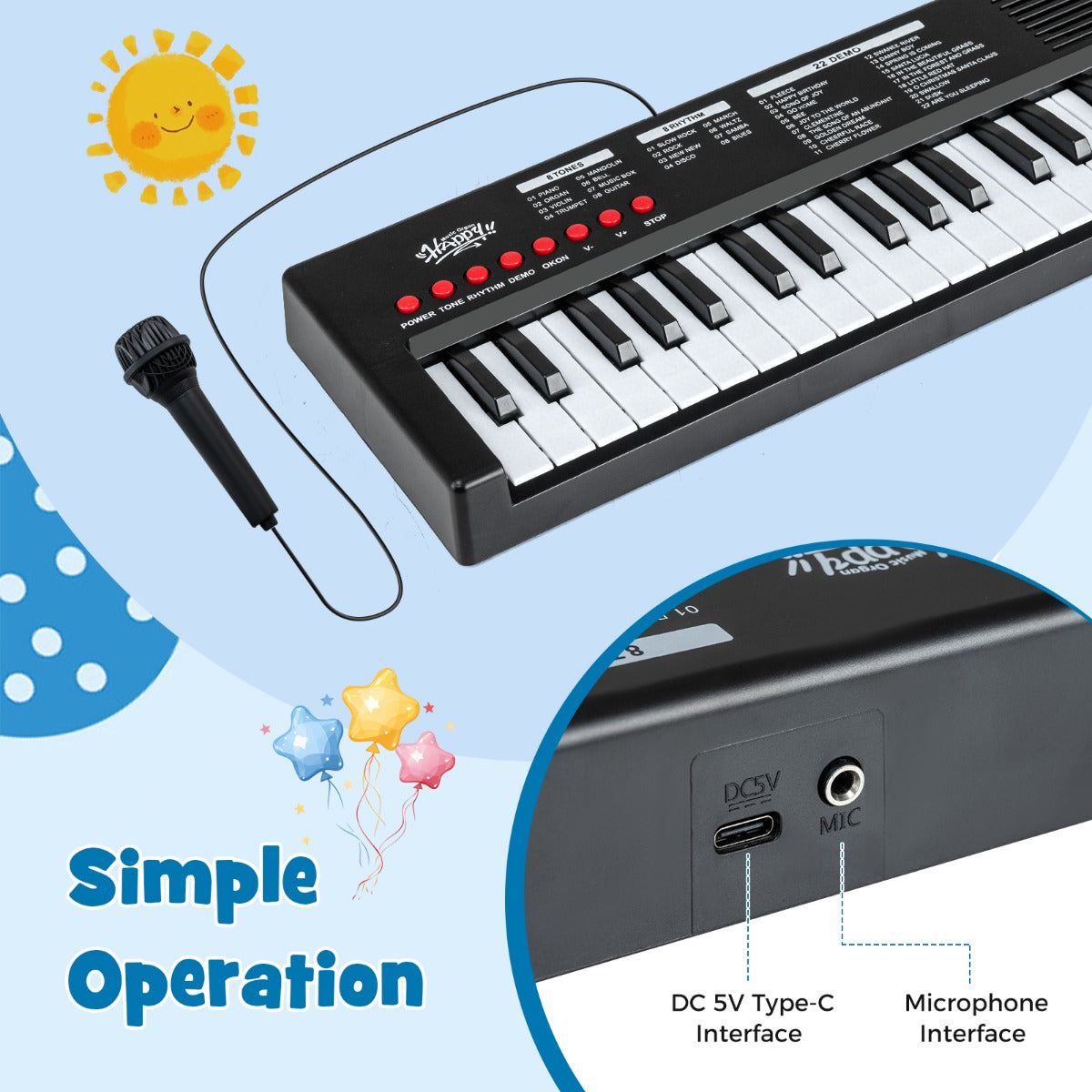Livsk costway kinderpianoklavier draagbare elektronische piano met 37 toetsen 8 ritmes 8 tonen en 22 demosongs zwart 3