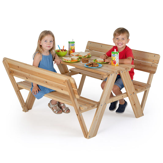 Livsk costway kinderpicknicktafel houten peutertafel en stoelenset voor buiten kindermeubelset