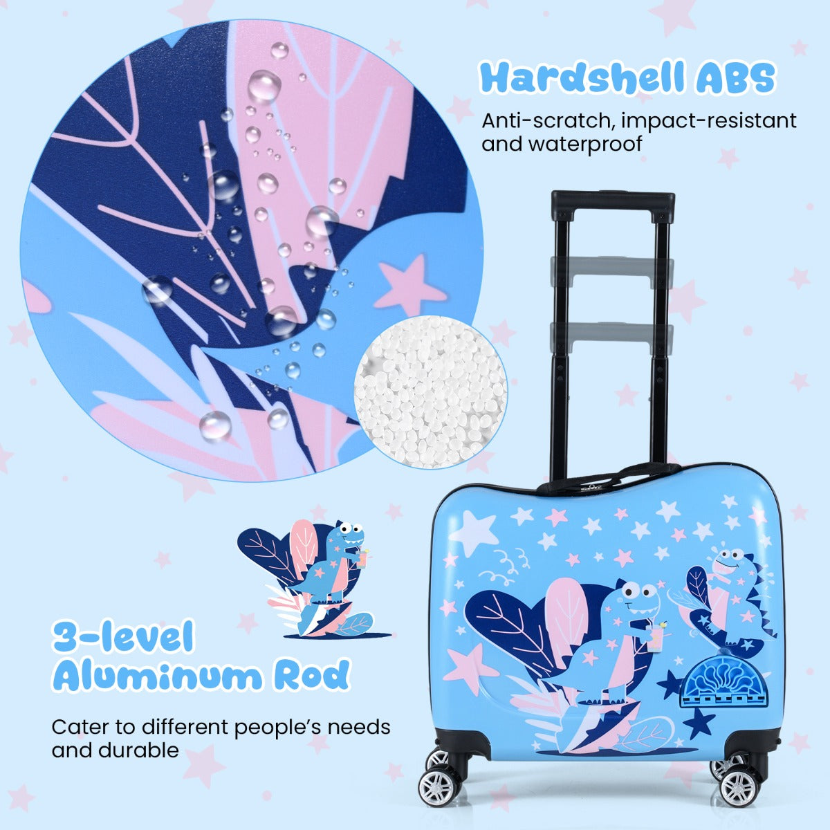 Livsk costway kinderrugzak dinosaurusontwerp handvat aan de rechterkant rlassieke stijl blauw