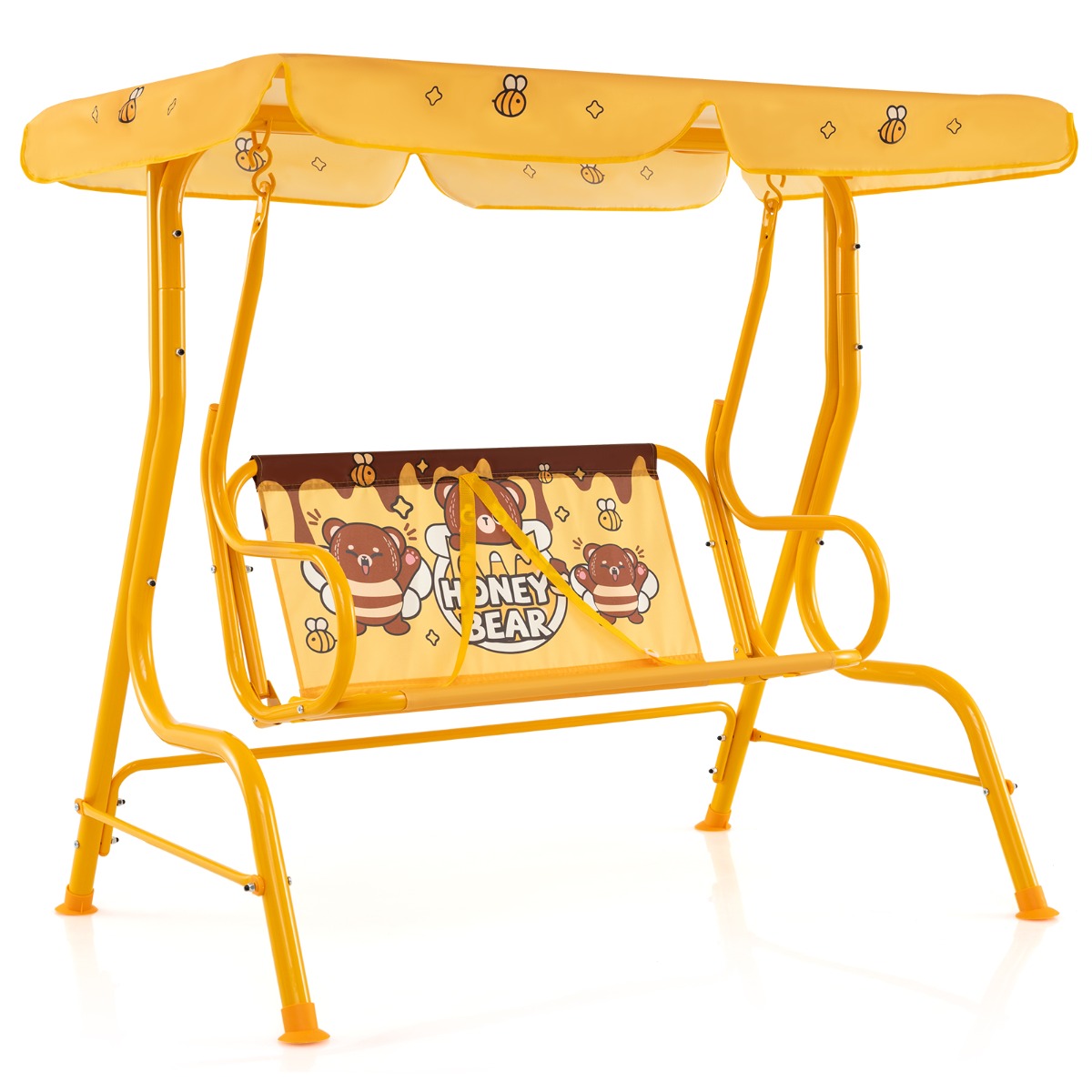 LIVSK Kinderschommel - Verstelbaar Zonnedak - Veiligheidsgordels - Robuust Metaal - Tot 80 kg - 112 x 76,5 x 111 cm - Oranje