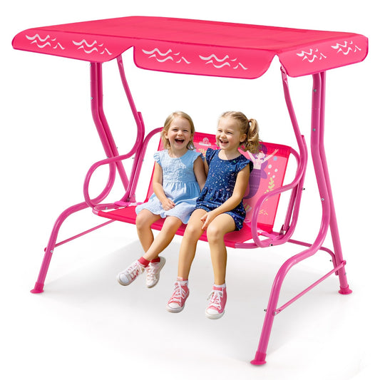 LIVSK Kinderschommel - Zitoppervlak 78,5 cm - Verstelbaar Zonnescherm - Veiligheidsgordels - Metalen Frame - Roze