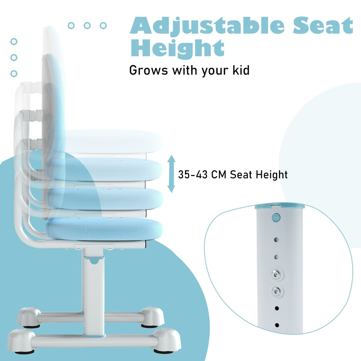 LIVSK Kinderschrijftafelstoel met Verstelbare Hoogte - Ergonomische Dubbele Rugsteun - Robuust Metalen Frame - Comfortabele