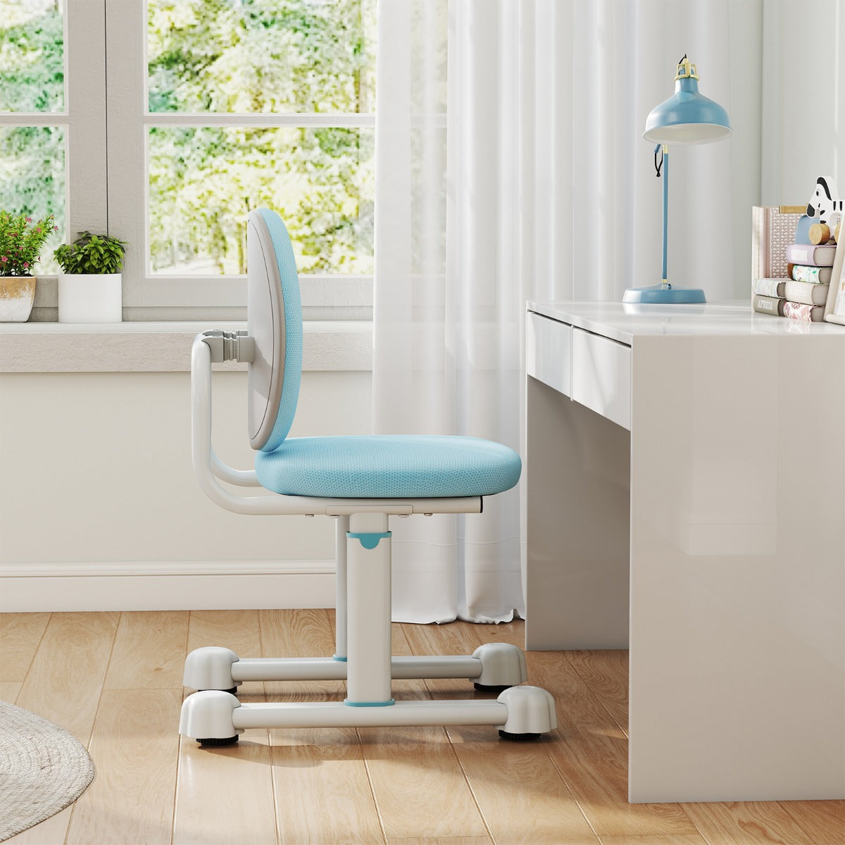 LIVSK Kinderschrijftafelstoel met Verstelbare Hoogte - Ergonomische Dubbele Rugsteun - Robuust Metalen Frame - Comfortabele