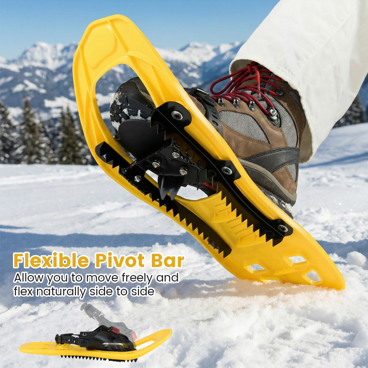 Livsk costway kindersneeuwschoenen met telescopische wandelstokken draagtas lichte all terrain sneeuwschoenen voor jongens meisjes geel 6
