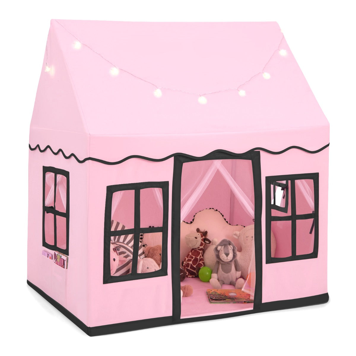 LIVSK Speeltent voor Kinderen - Ruim voor 3-4 Kinderen - Ademend met Netgordijnen - Sterrenlichtsnoer - 121 x 101 x 137 cm - Roze