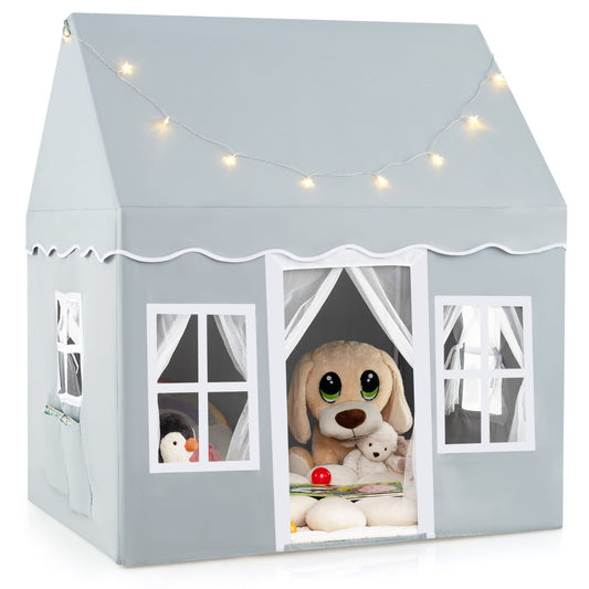 LIVSK Kindertent met Sterrenlichten - Ruim voor 3 - 4 Kinderen - Ademend met Netgordijnen - Stabiliteit met Antislipmat - Grijs