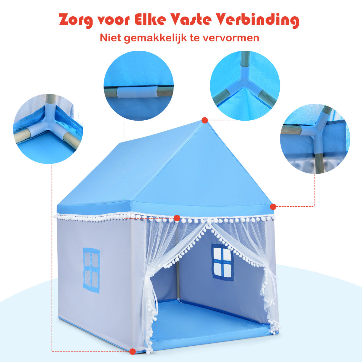 LIVSK Kinderspeelhuis - Massief Houten Frame - Dikke Katoenen Deken - Ademend Ontwerp - Veilig en Gezellig - 120 x 105 x 140 cm -
