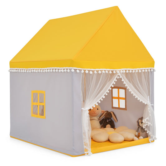 LIVSK Kinderspeelhuisje - Stabiel Massief Houten Frame - Dikke Katoenen Deken - Ademend - Voor Binnen - 120 x 105 x 140 cm - Geel