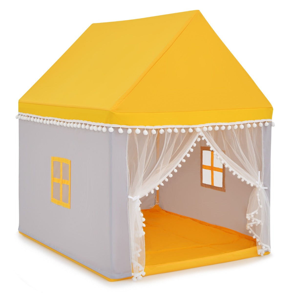LIVSK Kinderspeelhuisje - Stabiel Massief Houten Frame - Dikke Katoenen Deken - Ademend - Voor Binnen - 120 x 105 x 140 cm - Geel