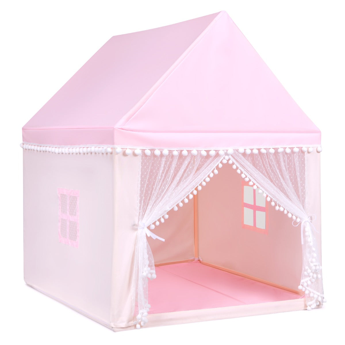Livsk costway kinderspeelhuis stevig huis grote sprookjesachtige tent speelhuis met massief houten frame en katoenen deken binnenshuis roze