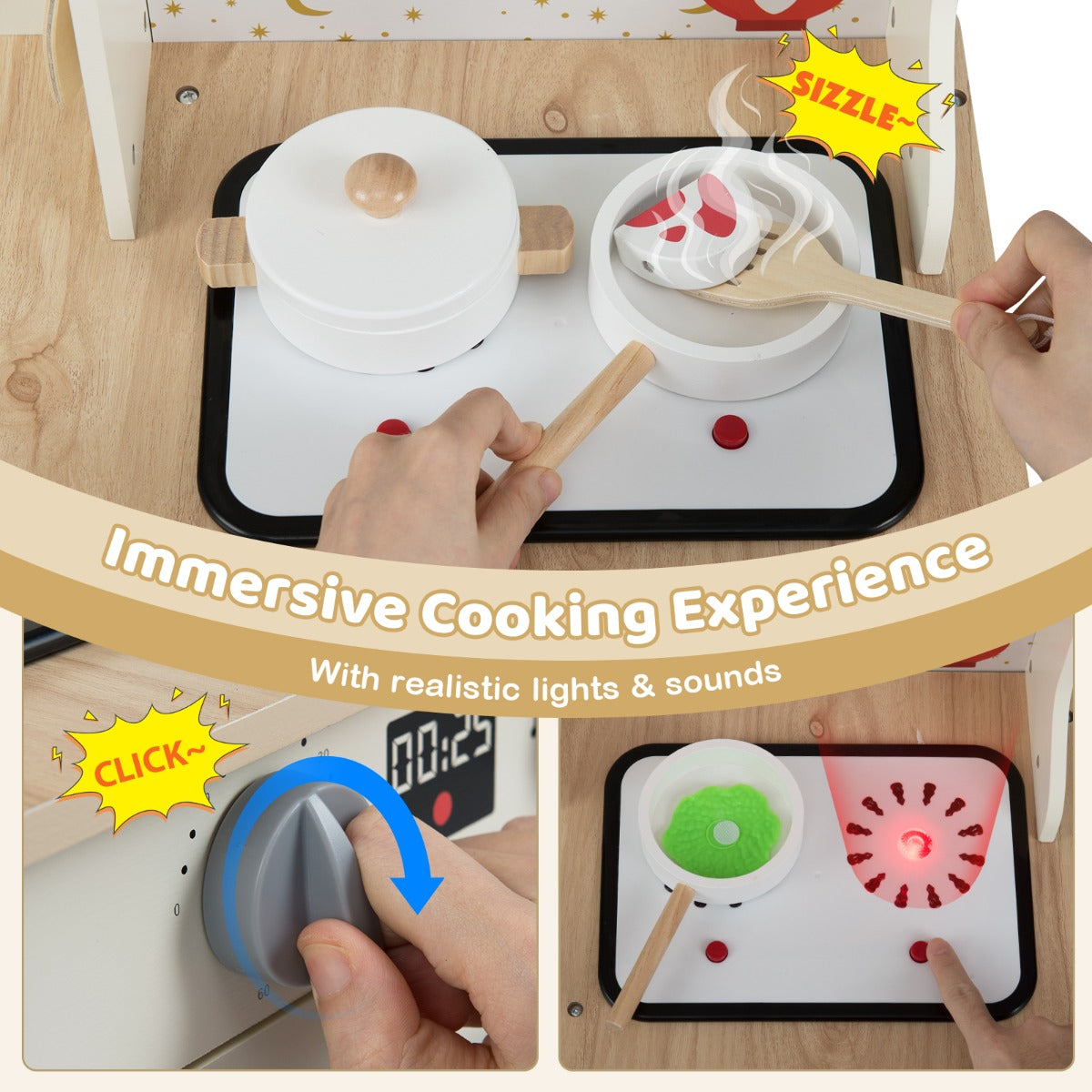 Livsk costway kinderspeelkeuken houten hoekkeuken speelset met werkende kraan en gootsteen 4