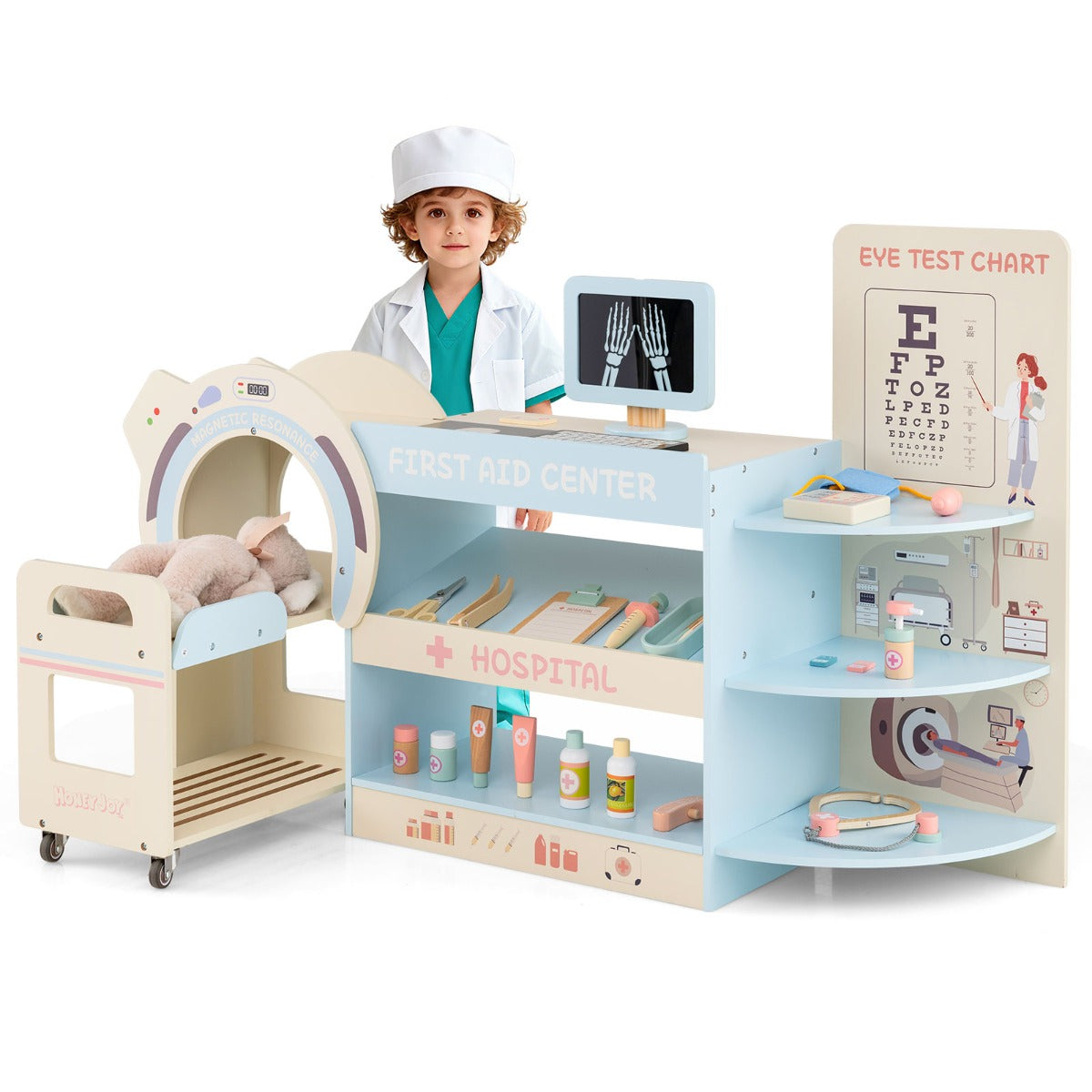 Livsk costway kinderspeelset dokter houten ziekenhuis rollenspelkit speelset medisch centrum voor kinderen vanaf 3 jaar blauw
