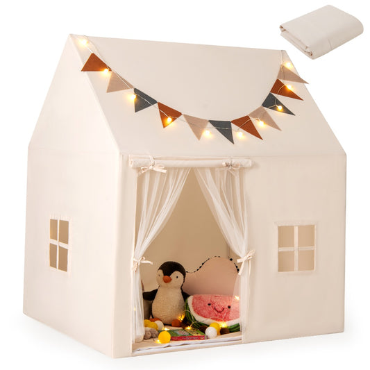 LIVSK Kinderspeeltent Cottagestijl - Gewatteerde Antislipmat - Gordijn met Dubbele Deur - Voor 3 Kinderen - 123 x 107 x 137 cm -