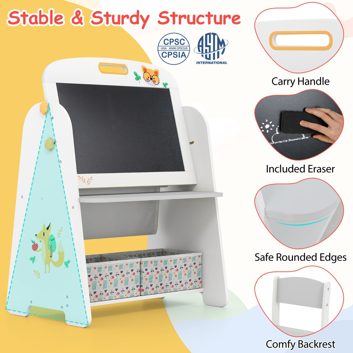 LIVSK 4-in-1 Kindertafel met Stoel - Magnetisch Whiteboard en Krijtbord - Opbergmogelijkheden - Kindveilig - Grijs