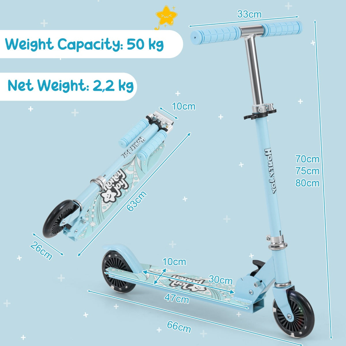 LIVSK Opvouwbare Kinderstep - Verstelbaar Stuur - Knipperende LED Wielen - Veilig en Lichtgewicht - Voor Kinderen 3-8 jaar - Blauw