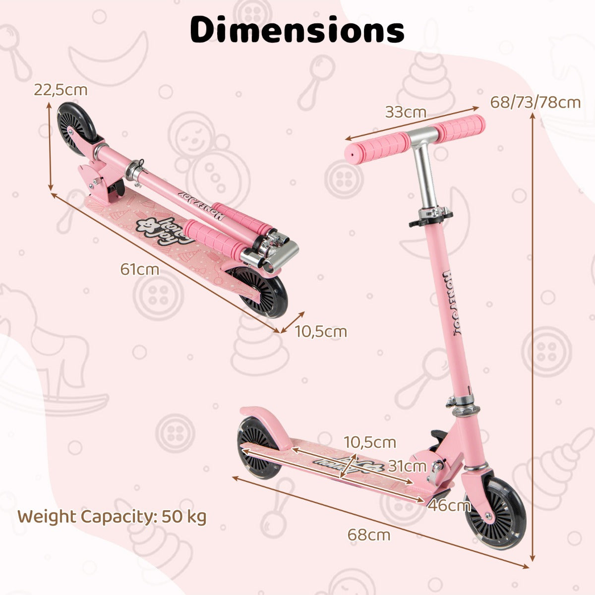 LIVSK Inklapbare Kinderstep - 3 Verstelbare Hoogtes - LED Lichtwielen - Antislip Deck - Tot 50 kg - Roze/Blauw/Paars