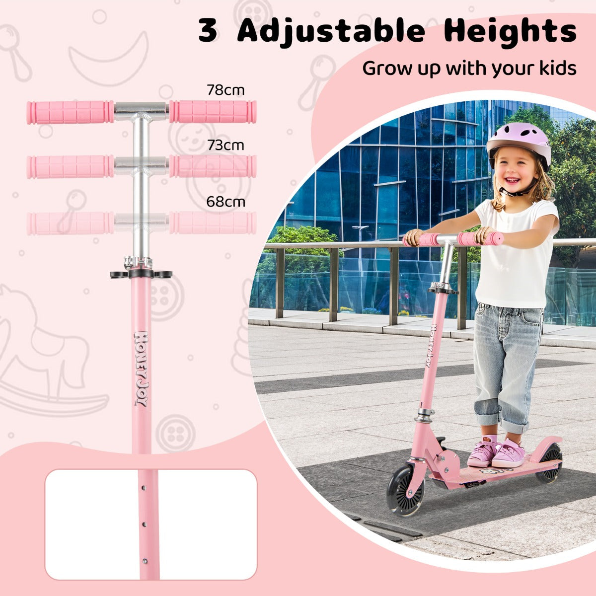 LIVSK Inklapbare Kinderstep - 3 Verstelbare Hoogtes - LED Lichtwielen - Antislip Deck - Tot 50 kg - Roze/Blauw/Paars