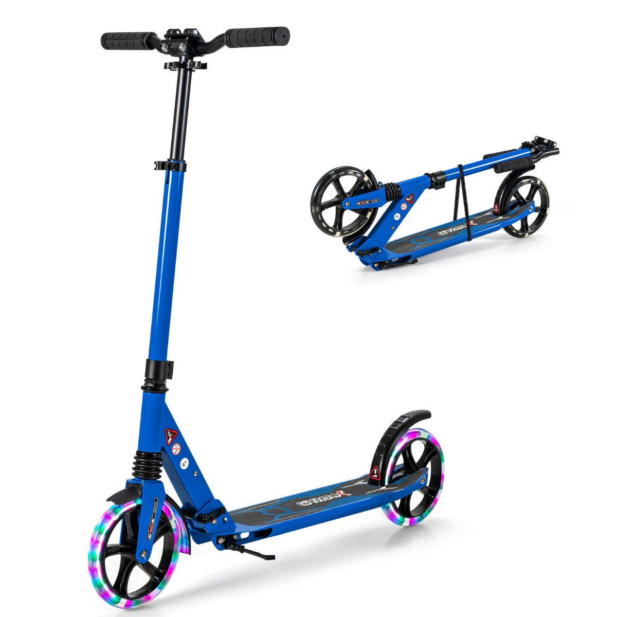 LIVSK Opvouwbare Kinderstep met Verlichting - In hoogte verstelbare T-greep - Robuuste Aluminium - Draagvermogen 100 kg - Blauw