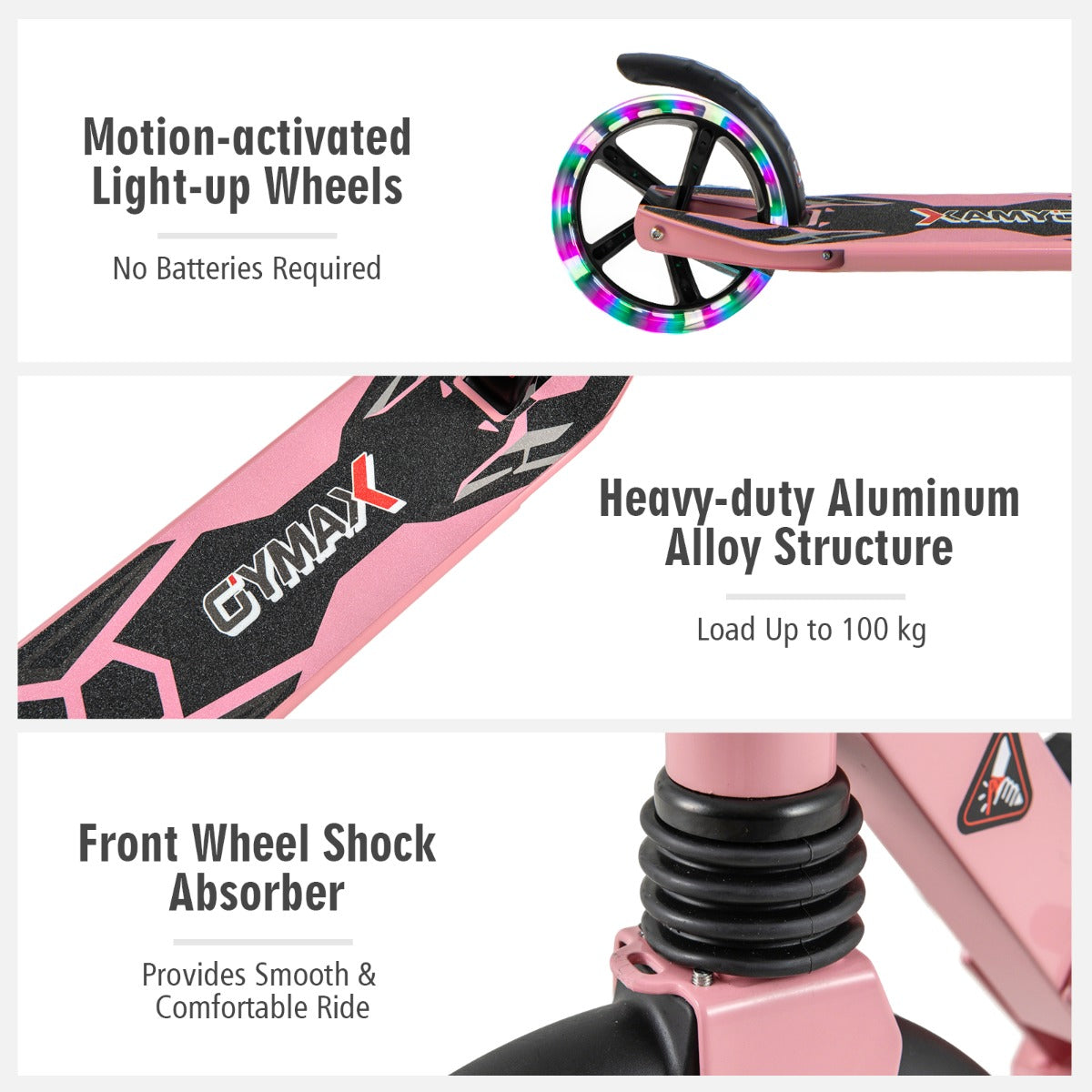 LIVSK Opvouwbare Kinderstep - Verstelbaar Stuur - LED Wielen - Aluminium - Tot 100 kg - Voor 8 jaar en ouder - Roze