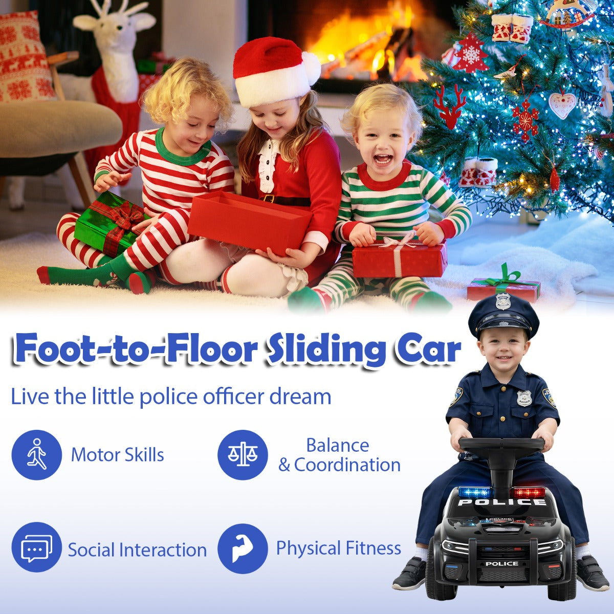 Livsk costway kinderstep outdoor race model met knipperende lichten muziek en opbergvak vloerstep 3
