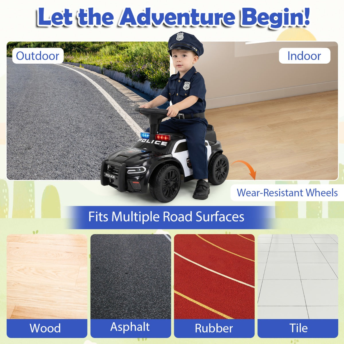 Livsk costway kinderstep outdoor race model met knipperende lichten muziek en opbergvak vloerstep 5