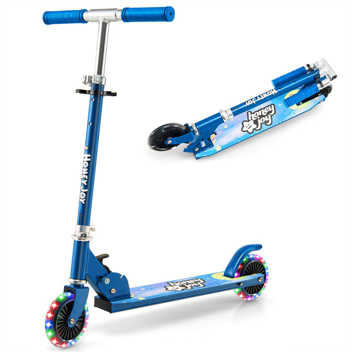 LIVSK Kinderstep - Opvouwbaar - Verstelbaar Stuur 70-80 cm - Knipperende PU-wielen - Lichtgewicht - Blauw