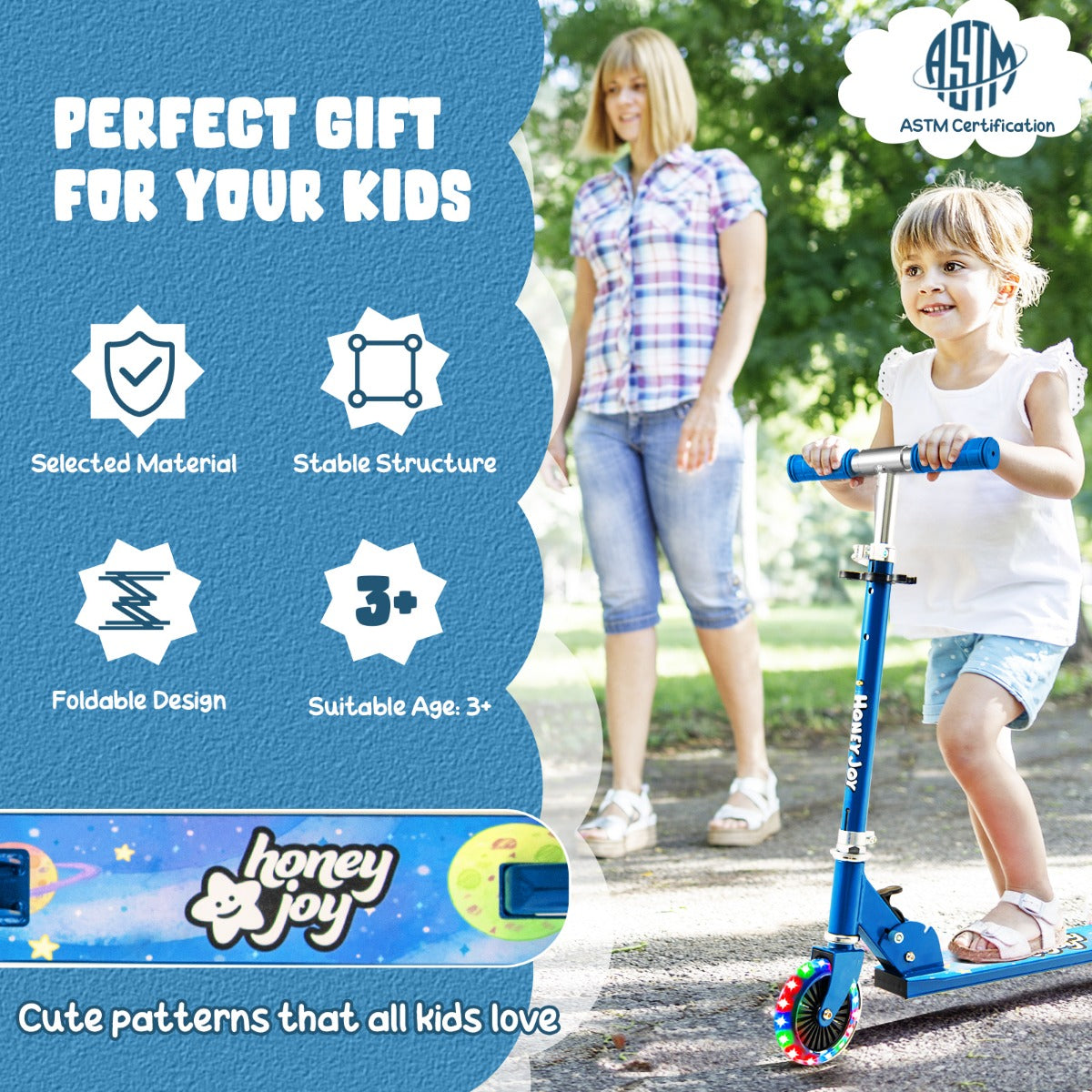 LIVSK Kinderstep - Opvouwbaar - Verstelbaar Stuur 70-80 cm - Knipperende PU-wielen - Lichtgewicht - Blauw