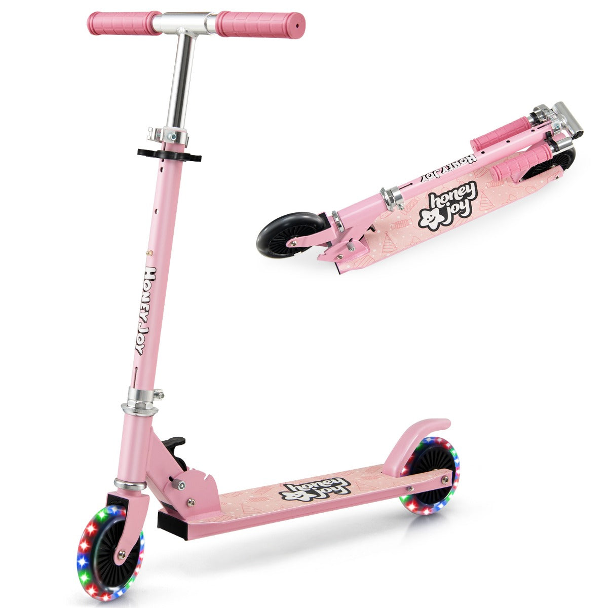 LIVSK Kinderstep Twee Wiel Kick Scooter - Verstelbaar Stuur - Knipperende Wielen - Opvouwbaar - Voor Kinderen 3+ - Roze