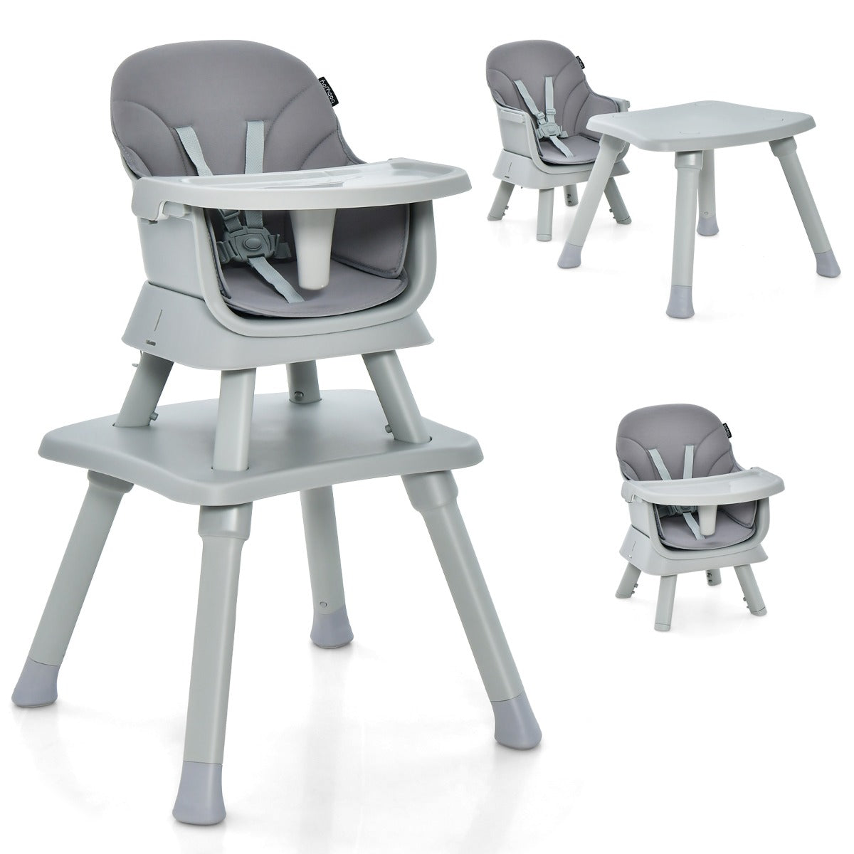 LIVSK 6-in-1 Converteerbare Kinderstoel - Veilig en Multifunctioneel - Antislip - Afneembaar Dienblad - Voor 6-36 maanden - Grijs