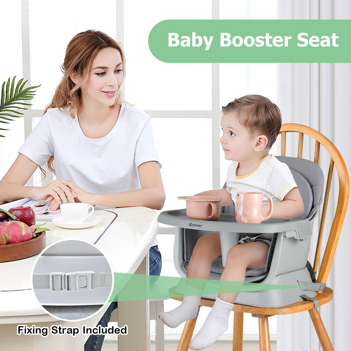 LIVSK 6-in-1 Converteerbare Kinderstoel - Veilig en Multifunctioneel - Antislip - Afneembaar Dienblad - Voor 6-36 maanden - Grijs