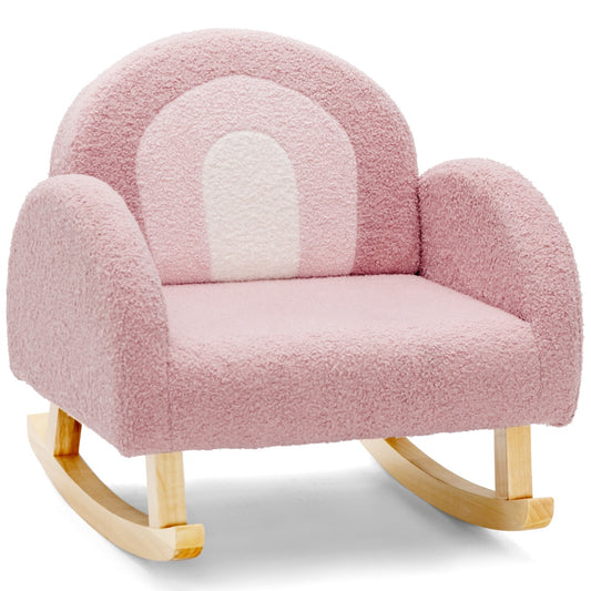 LIVSK Kinderschommelstoel - Ergonomisch Design - Zachte Velours - Massief Houten Poten - Tot 50 kg - Roze