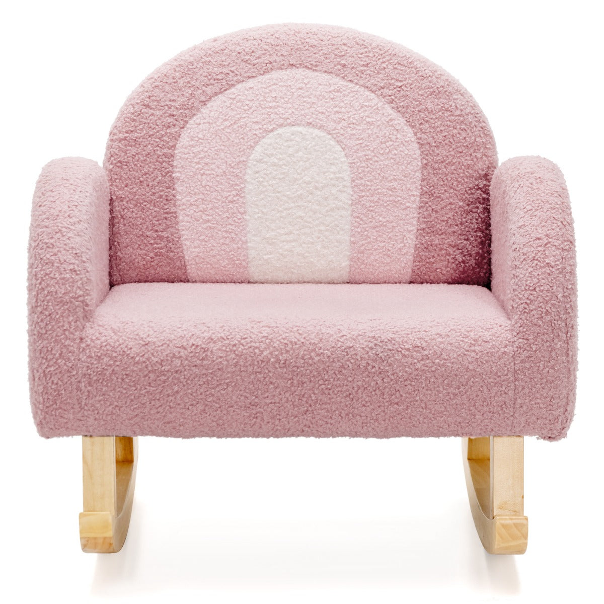 LIVSK Kinderschommelstoel - Ergonomisch Design - Zachte Velours - Massief Houten Poten - Tot 50 kg - Roze