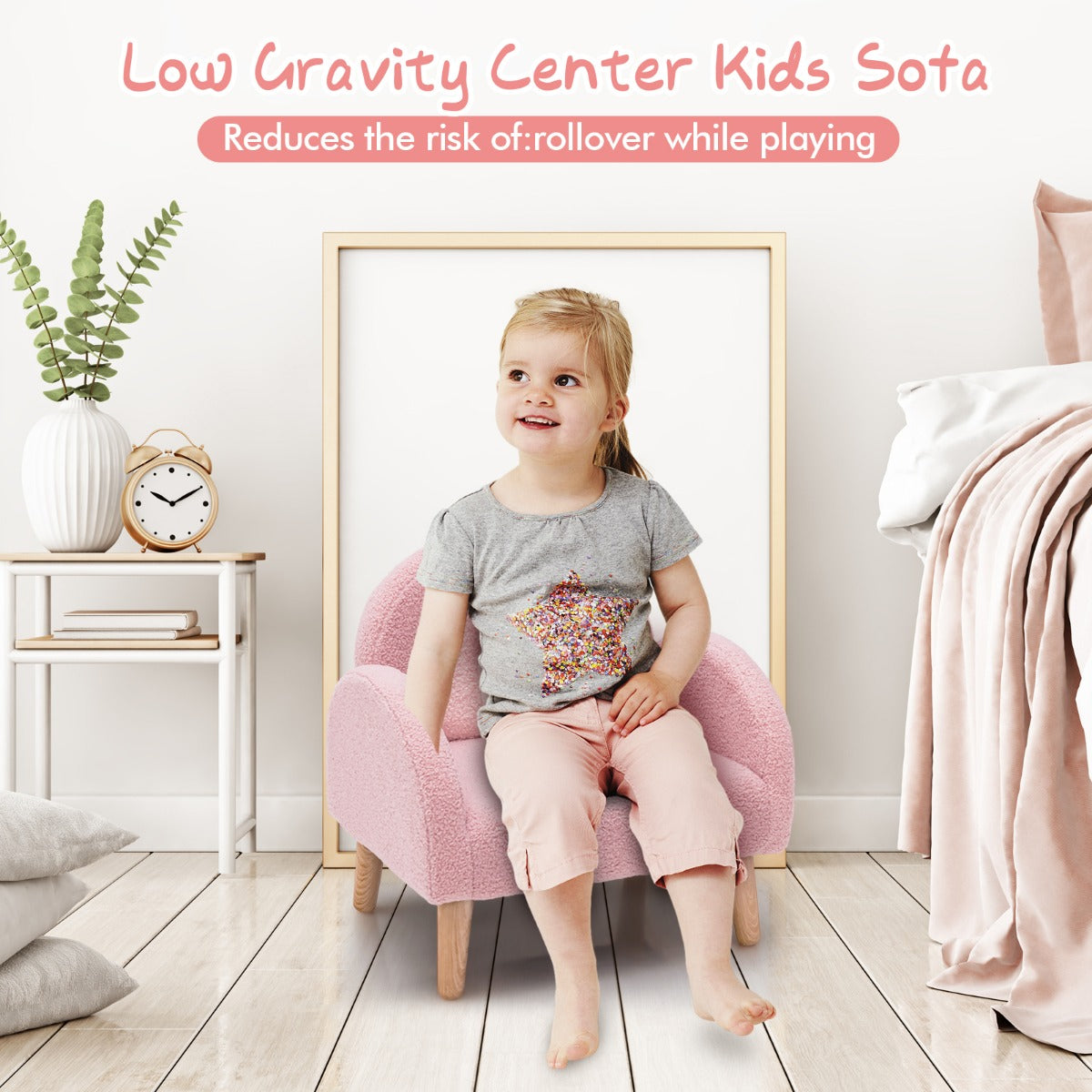LIVSK Gevoerde Kinderstoel - Ergonomisch met Regenboogpatroon - Zacht Teddyfluweel - Tot 50 kg - 3-5 jaar - Roze