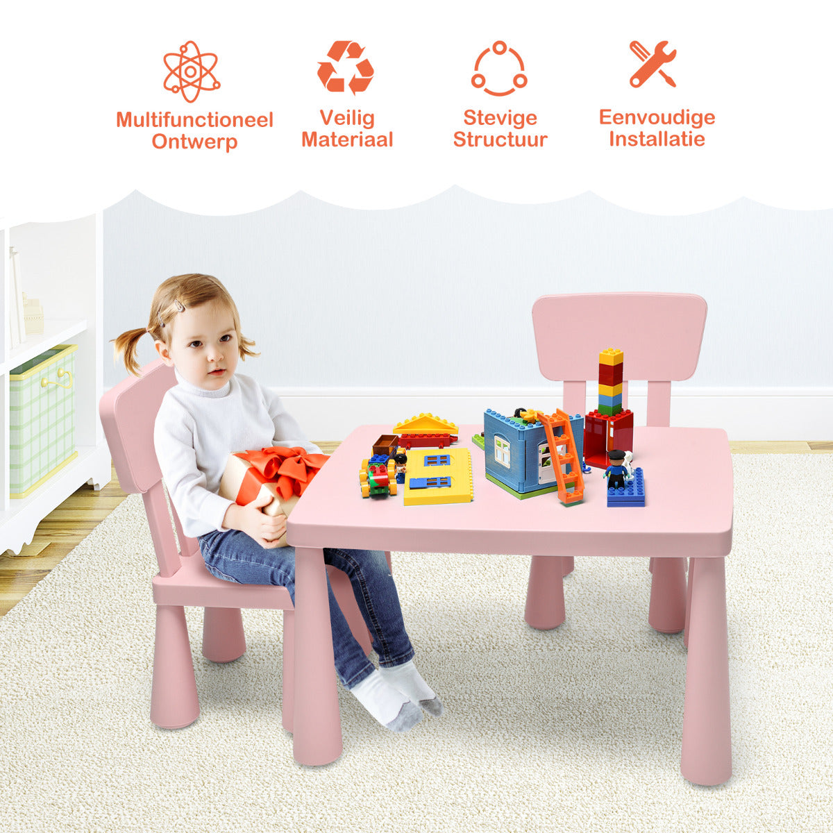 LIVSK Kinderset met 2 Stoelen - Ergonomisch en Veilig - Eenvoudig Schoon te Maken - Ideaal voor Tekenen en Eten - Roze