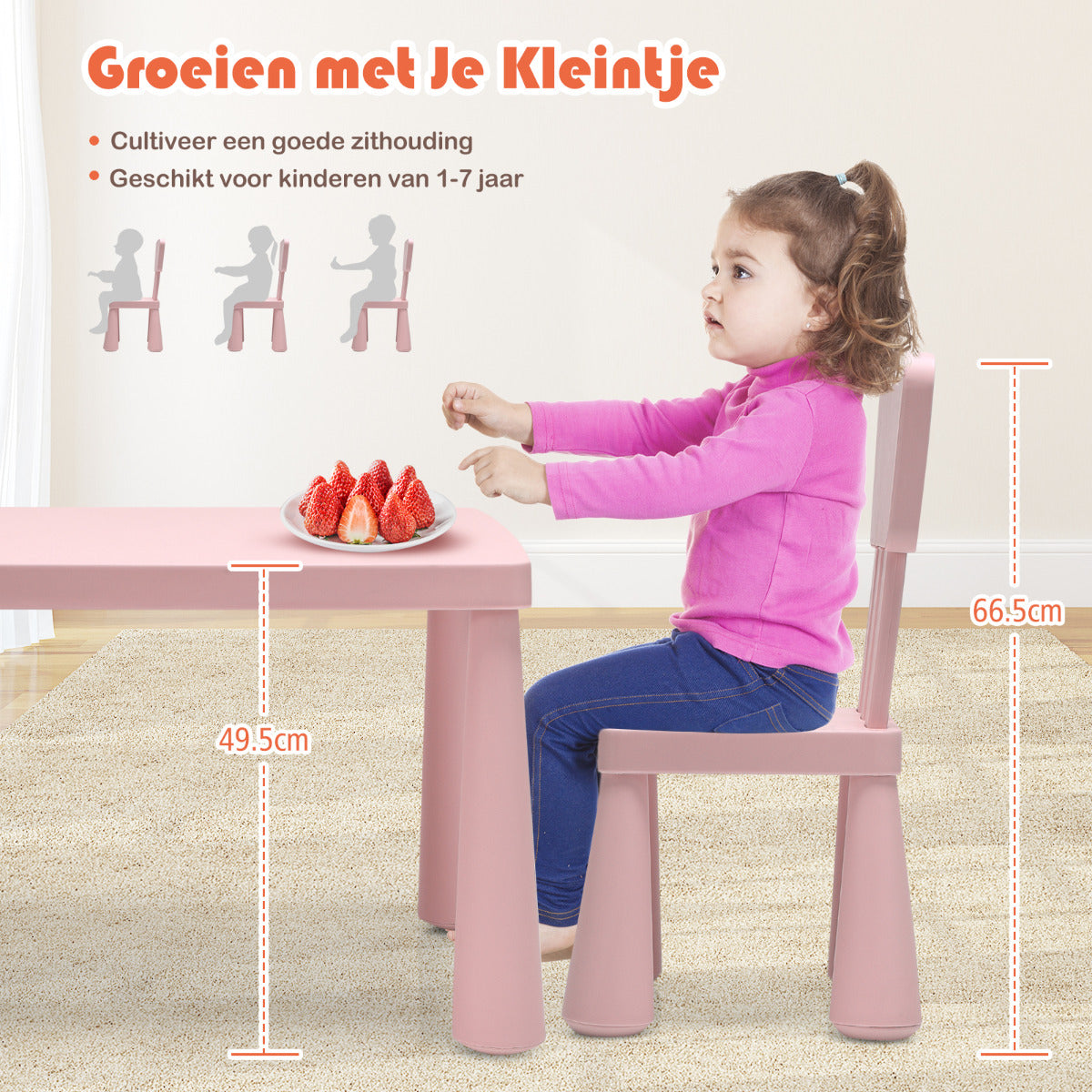 LIVSK Kinderset met 2 Stoelen - Ergonomisch en Veilig - Eenvoudig Schoon te Maken - Ideaal voor Tekenen en Eten - Roze