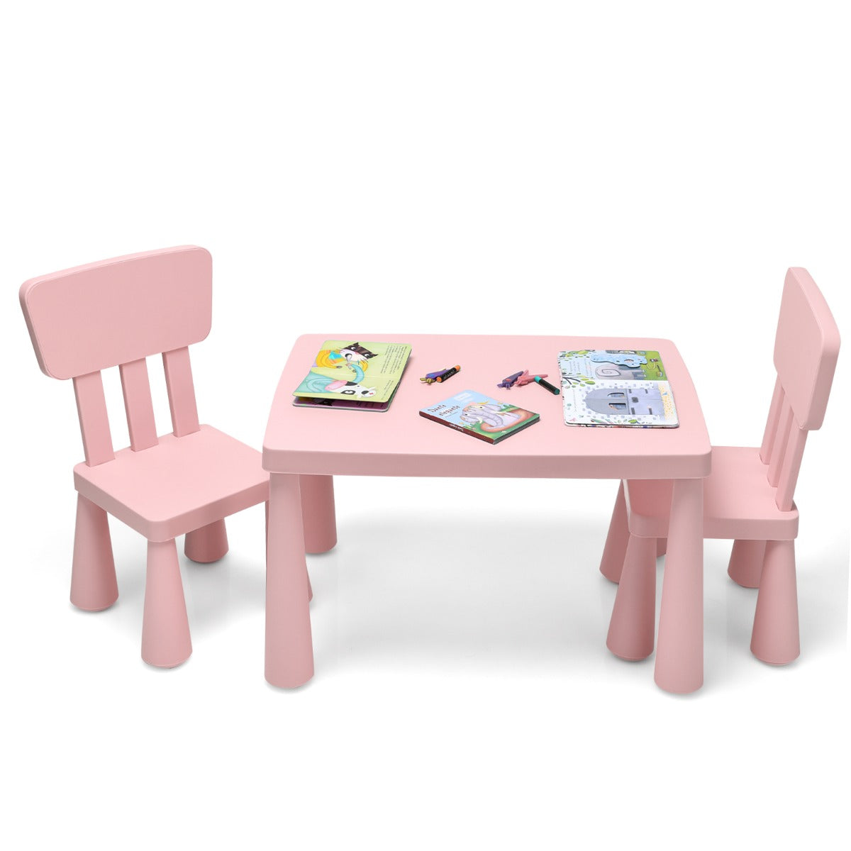LIVSK Kinderset met 2 Stoelen - Ergonomisch en Veilig - Eenvoudig Schoon te Maken - Ideaal voor Tekenen en Eten - Roze