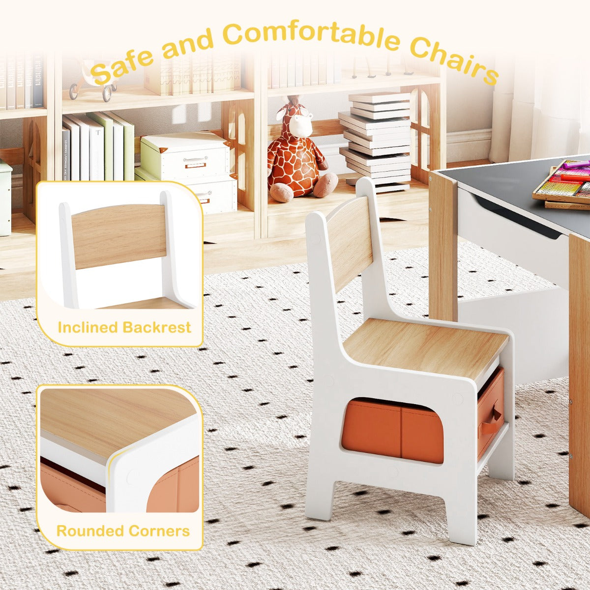 Livsk costway kindertafel en stoelenset 4 in 1 dubbelzijdige actieve tafel twee stoelen naturel 4