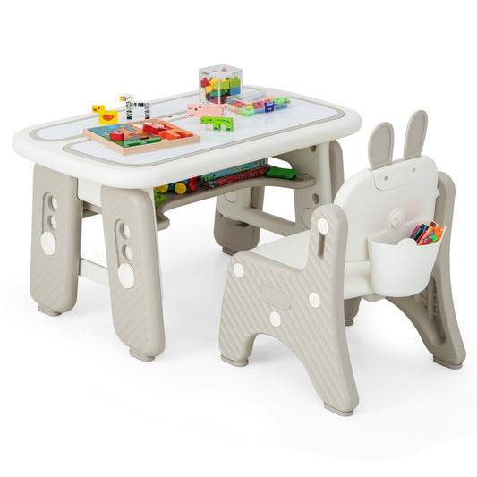LIVSK Kindertafel en Stoelset - Verstelbare Hoogtes - Opklapbaar Boekenrek - Ergonomisch - Voor Kinderen van 1 tot 12 jaar - Grijs