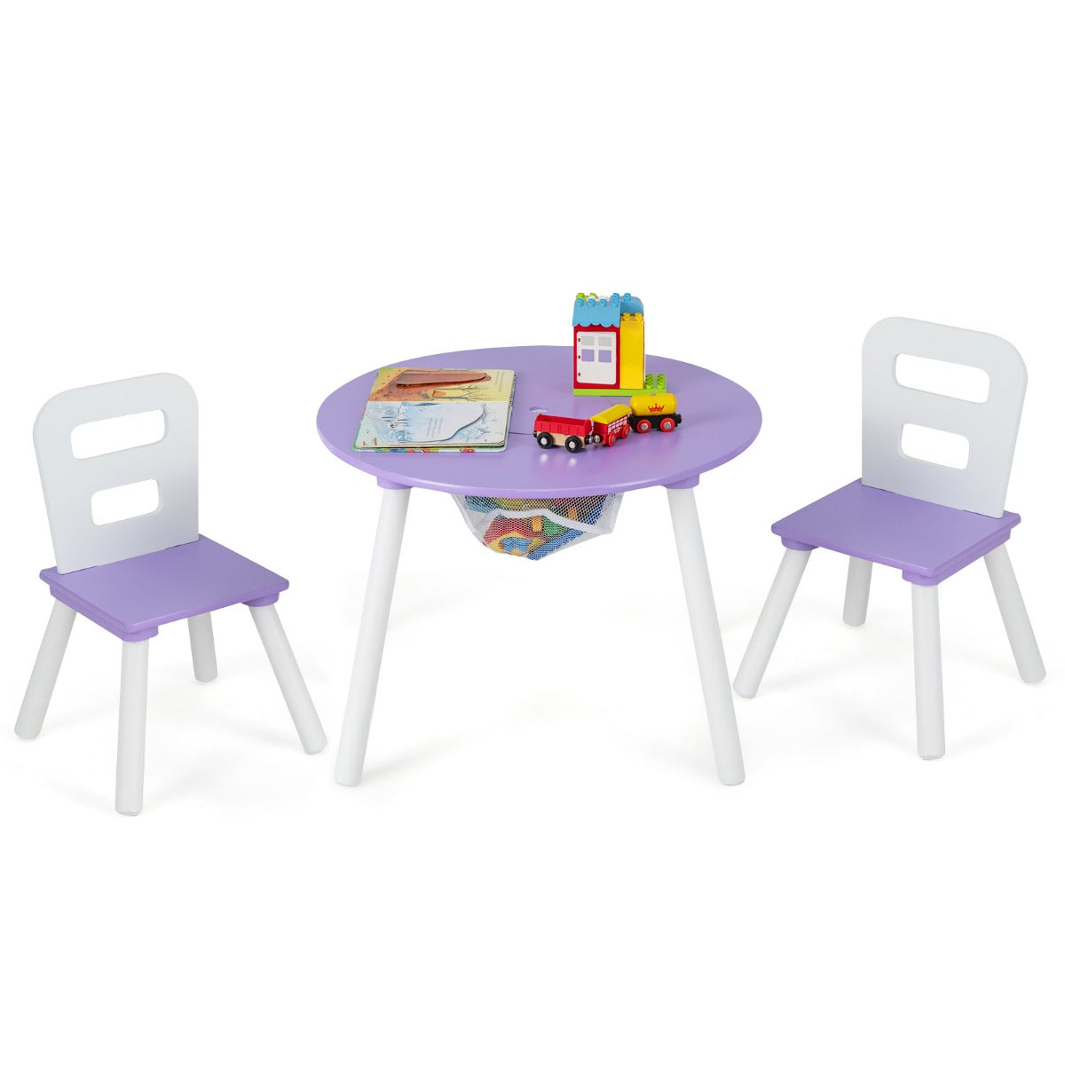 LIVSK Kindermeubelset - 3-Delig Houten Set met 2 Stoelen en Ronde Tafel - Stimuleert Motoriek - Veilig en Ergonomisch - Paars